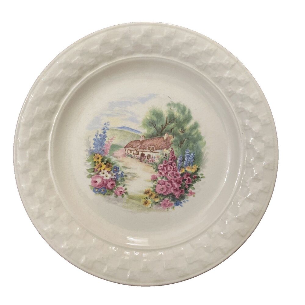 Taylor Smith & Taylor Ts&T Vintage Bread Plate Cottage Garden 6.25 in 1293 1-2